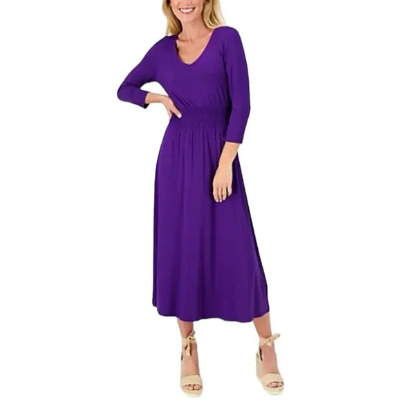 J Jason Wu Purple 3/4 Sleeve Jersey Midi Dress L - Picture 1 of 5